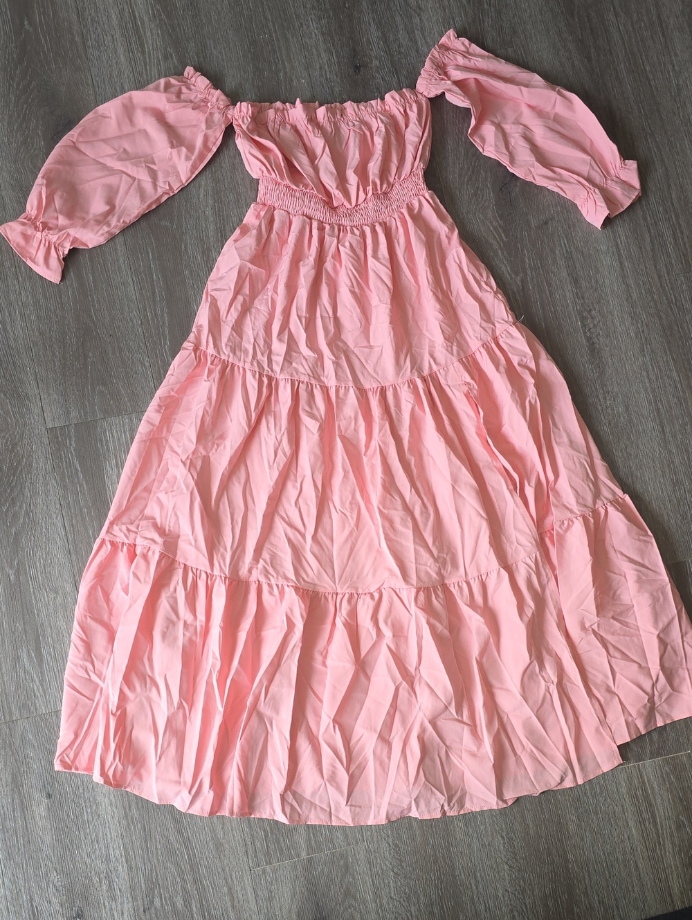 Off-Shoulder Pink Tiered Maxi Dress